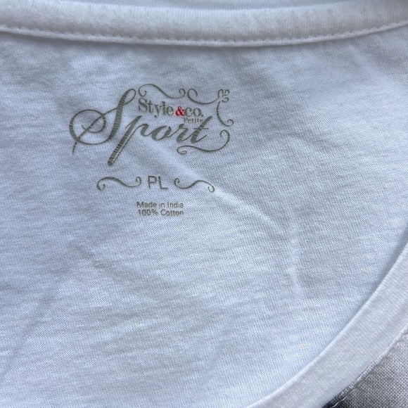 Style & Co Sport, black & white crew neck shirt, running pictures on front, Sz L - Picture 2 of 6
